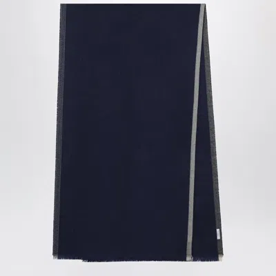 Brunello Cucinelli Blue/brown/grey Wool And Cashmere Scarf In Multicolor