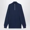 Brunello Cucinelli Ribbed Cotton Jumper High Collar In Blue