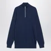 Brunello Cucinelli Half-zip Ribbed Sweater In Blue
