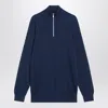 Brunello Cucinelli Half-zip Ribbed Sweater In Blue