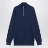 Brunello Cucinelli Ribbed Cotton Jumper High Collar In Blue