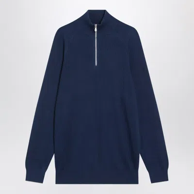 BRUNELLO CUCINELLI BRUNELLO CUCINELLI BLUE/GREY RIBBED COTTON JUMPER MEN