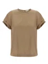 Brunello Cucinelli Beige Crewneck T-shirt With Monile Detail On The Neck In Grey