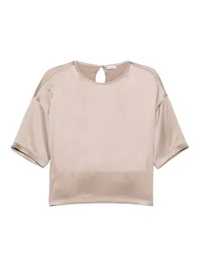 Brunello Cucinelli Camel Silk Elastan Blouse In Neutral