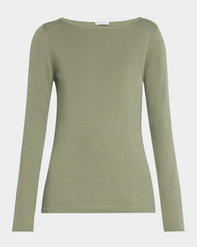 Brunello Cucinelli Boat Neck Cashmere Lurex Sweater In C8651 Green