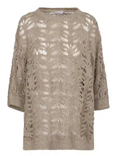 BRUNELLO CUCINELLI BRUNELLO CUCINELLI BOAT NECK CROCHET KNIT SWEATER