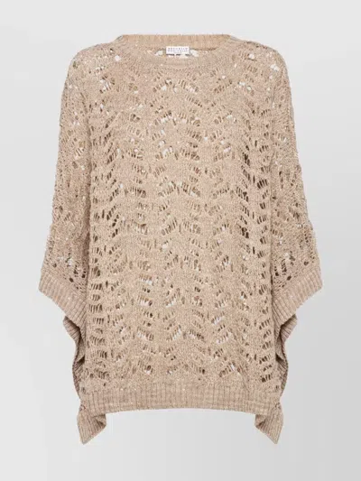 BRUNELLO CUCINELLI BOAT-NECK LINEN BLEND SWEATER WITH ASYMMETRIC HEM
