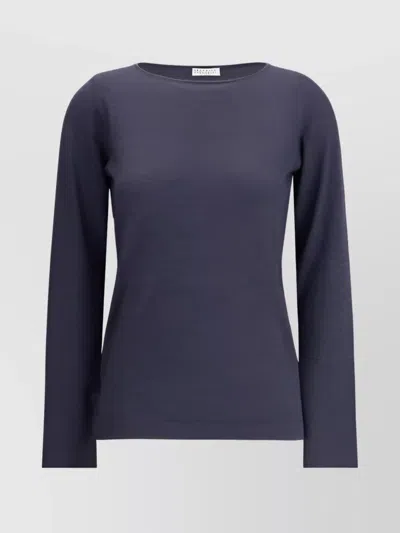 Brunello Cucinelli Boat Neckline Lurex Top In Blue