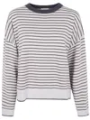 Brunello Cucinelli Striped Crew-neck Sweater In Gray