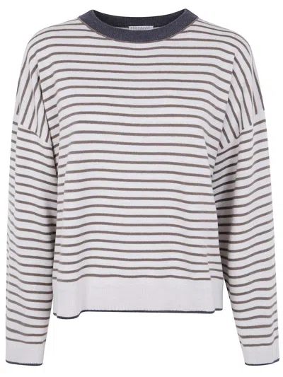 Brunello Cucinelli Boatneck Stripes Sweater Clothing In Gray
