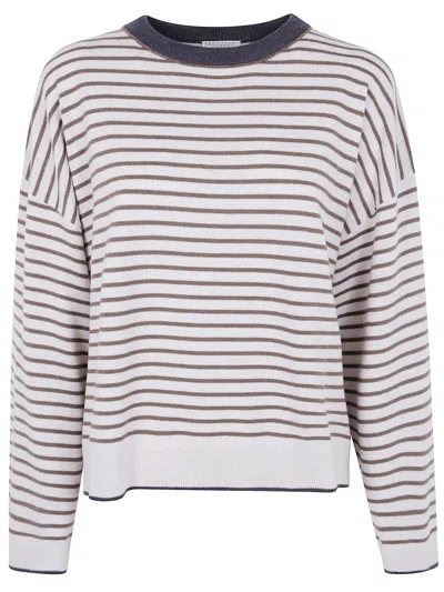 Brunello Cucinelli Boatneck Stripes Sweater In Multi