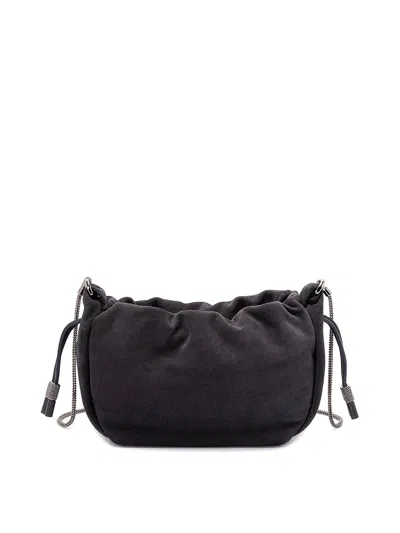 Brunello Cucinelli Suede Mini `mellow` Bucket Bag In Blue