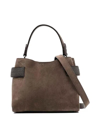 Brunello Cucinelli Suede Handbag In Dark Brown