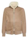 Brunello Cucinelli Bomber Jacket With Shearling Collar And Ribbed Finish In Brown