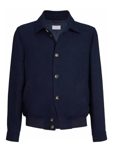 Brunello Cucinelli Bomber Jacket In Blue