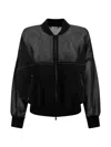 Brunello Cucinelli Black Organza Shiny Trims Bomber Jacket In Black