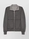 Brunello Cucinelli Check-pattern Zip-up Bomber Jacket In Gray