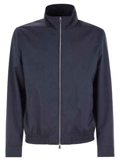 Brunello Cucinelli Bomber Jacket In Membrane Canvas In Blue