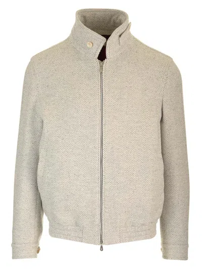 BRUNELLO CUCINELLI BOMBER JACKET IN WOOL, SILK AND CASHMERE CHEVRON 