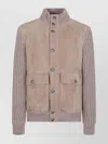 Brunello Cucinelli Bomber Jacket With Knitted Back And Textured Knit Sleeves In Neutral