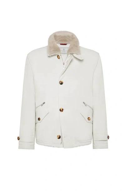 Brunello Cucinelli Padded Shearling-collar Bomber Jacket In White