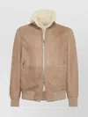 Brunello Cucinelli Bomber Jacket With Shearling Collar And Ribbed Finish In Brown