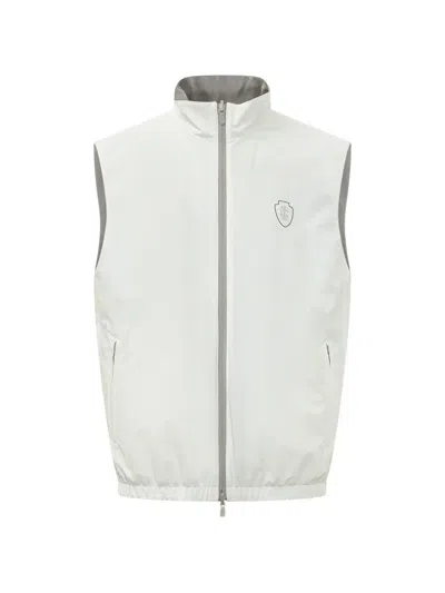 Brunello Cucinelli Bonded Logo-embroidered Reversible Gilet In White