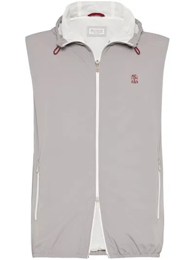 BRUNELLO CUCINELLI BONDED NYLON HOODED VEST WITH LOGO