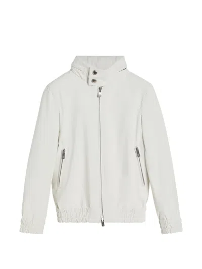 Brunello Cucinelli Kids' Bonded Nylon Unlined Outerwear Jacket With Packabale Hood In White