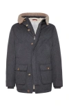 Brunello Cucinelli Hooded Long Length Warm Fabric Front Pockets In Grey