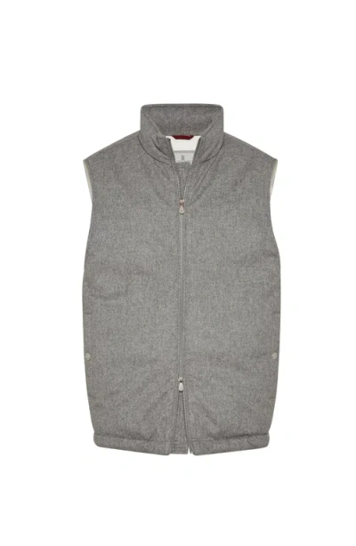 Brunello Cucinelli Bonded Wool Down Vest In Gray