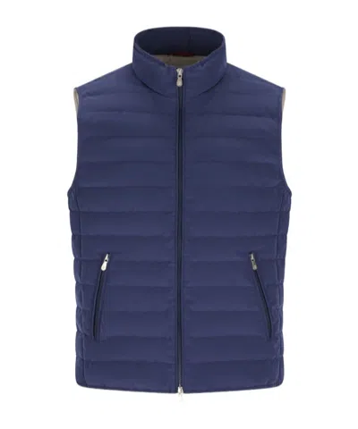 Brunello Cucinelli Bonded Zip-up Padded Vest In Blue