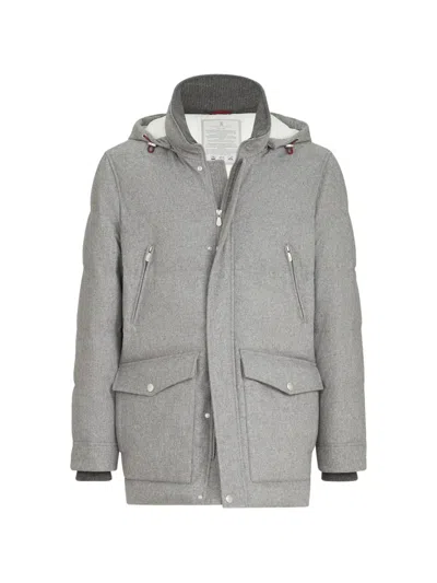 Brunello Cucinelli Bonded-wool Flannel Down Parka With Detachable Hood In Gray