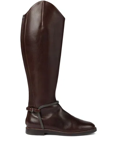 BRUNELLO CUCINELLI CLASSIC LEATHER BOOT WITH PRECIOUS SPURS