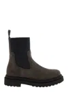 Brunello Cucinelli Brown Ankle Boots With Pull-tab With Monil At The Heel In Suede Woman