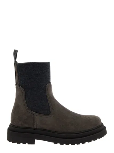 BRUNELLO CUCINELLI BRUNELLO CUCINELLI BROWN ANKLE BOOTS WITH PULL-TAB WITH MONIL AT THE HEEL IN SUEDE WOMAN