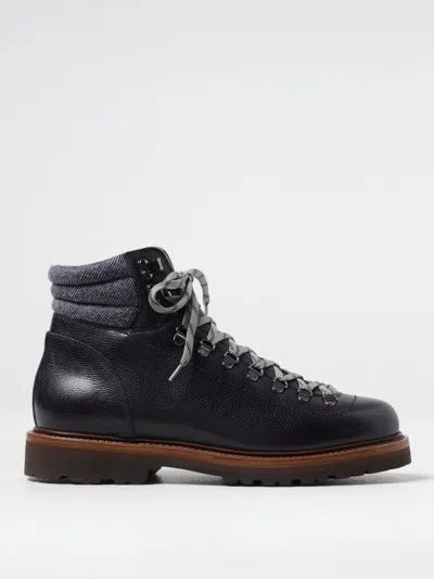 Brunello Cucinelli Lace-up Leather Ankle Boots In Blau