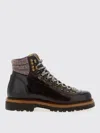 Brunello Cucinelli Wool And Cashmere-blend Trimmed Glossed-leather Boots In Brown