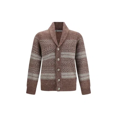 Brunello Cucinelli Bordeaux Alpaca Vicugna Pacos Cardigan In Brown