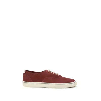 Brunello Cucinelli Bordeaux Calf Leather Bos Taurus Low Top Sneakers In Red
