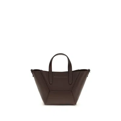 Brunello Cucinelli Bordeaux Calf Leather Bos Taurus Shoulder Women's Bag In Burgundy