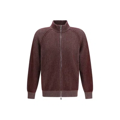 Brunello Cucinelli Bordeaux Cashmere Cardigan In Brown