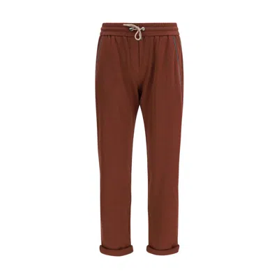 Brunello Cucinelli Bordeaux Cotton Casual Pants In Brown