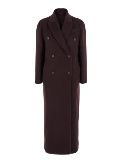 Brunello Cucinelli Bordeaux Double-breasted Coat In Black