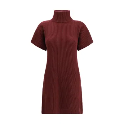 BRUNELLO CUCINELLI BORDEAUX FLEECE WOOL CASUAL DRESS