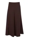 Brunello Cucinelli Bordeaux Midi Skirt With High Waist And Flared Hem In Wool Blend Woman In Brown