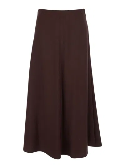 Brunello Cucinelli Bordeaux Midi Skirt With High Waist And Flared Hem In Wool Blend Woman In Brown