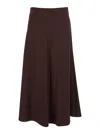 Brunello Cucinelli Bordeaux Midi Skirt With High Waist And Flared Hem In Wool Blend Woman In Brown