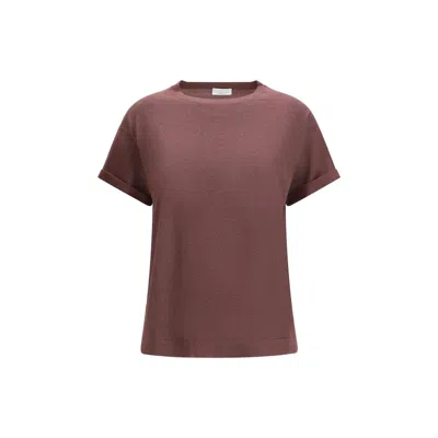 Brunello Cucinelli Women Cashmere Glitter T-shirt In Burgundy