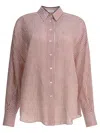 Brunello Cucinelli Bordeaux Stripe Linen-cotton Blend Shirt In Pink